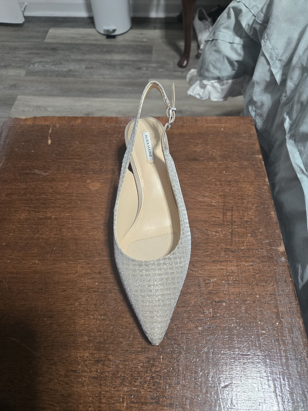 Alex Marie Champagne Glitter Pointed Slingback Heels